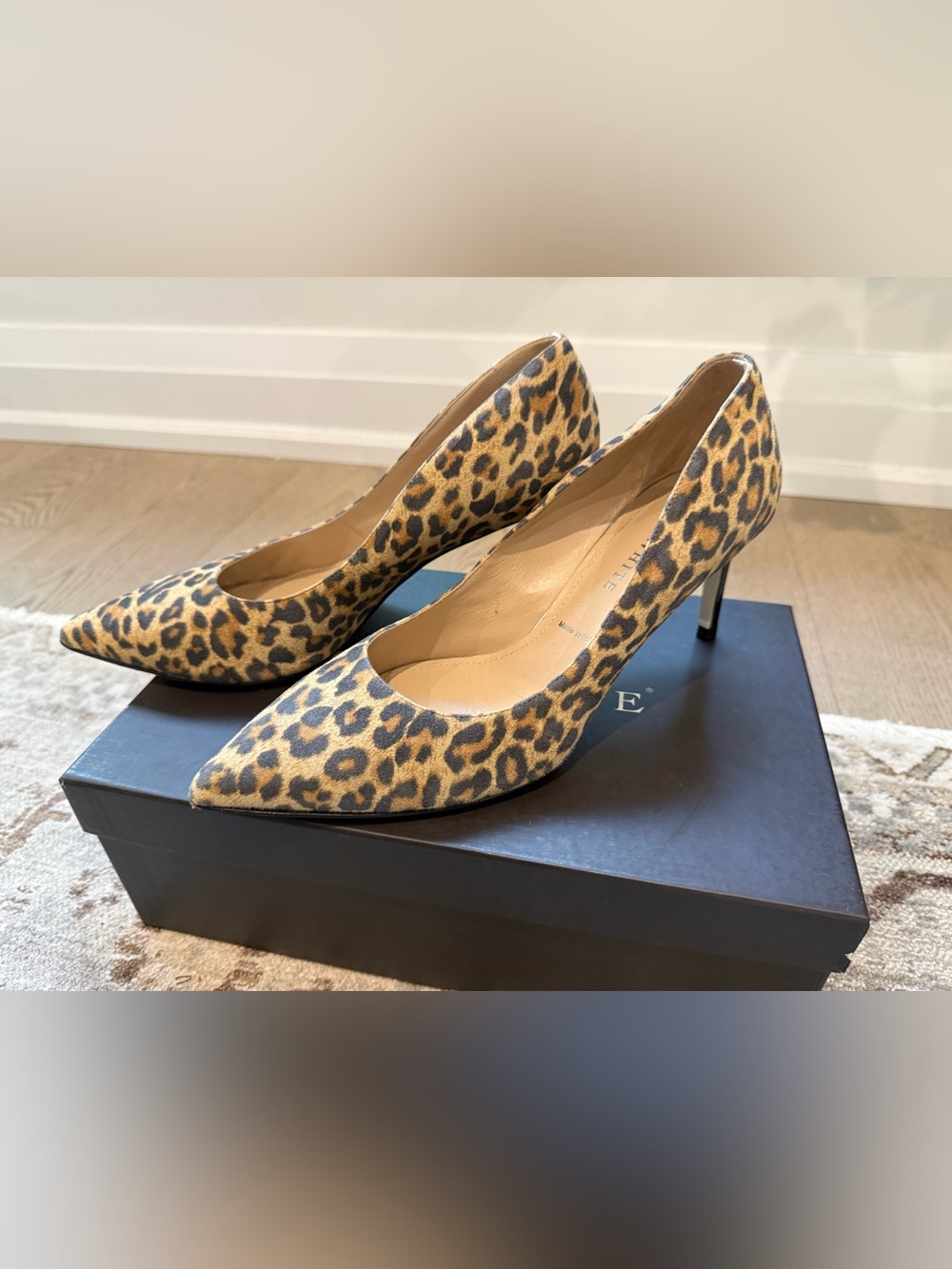 Ron white cashmere suede Leopard Print Pointed Toe Pumps - Tan/Black